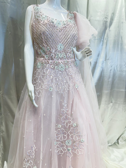 Net Ethnic Party Wear Dress (Pink)