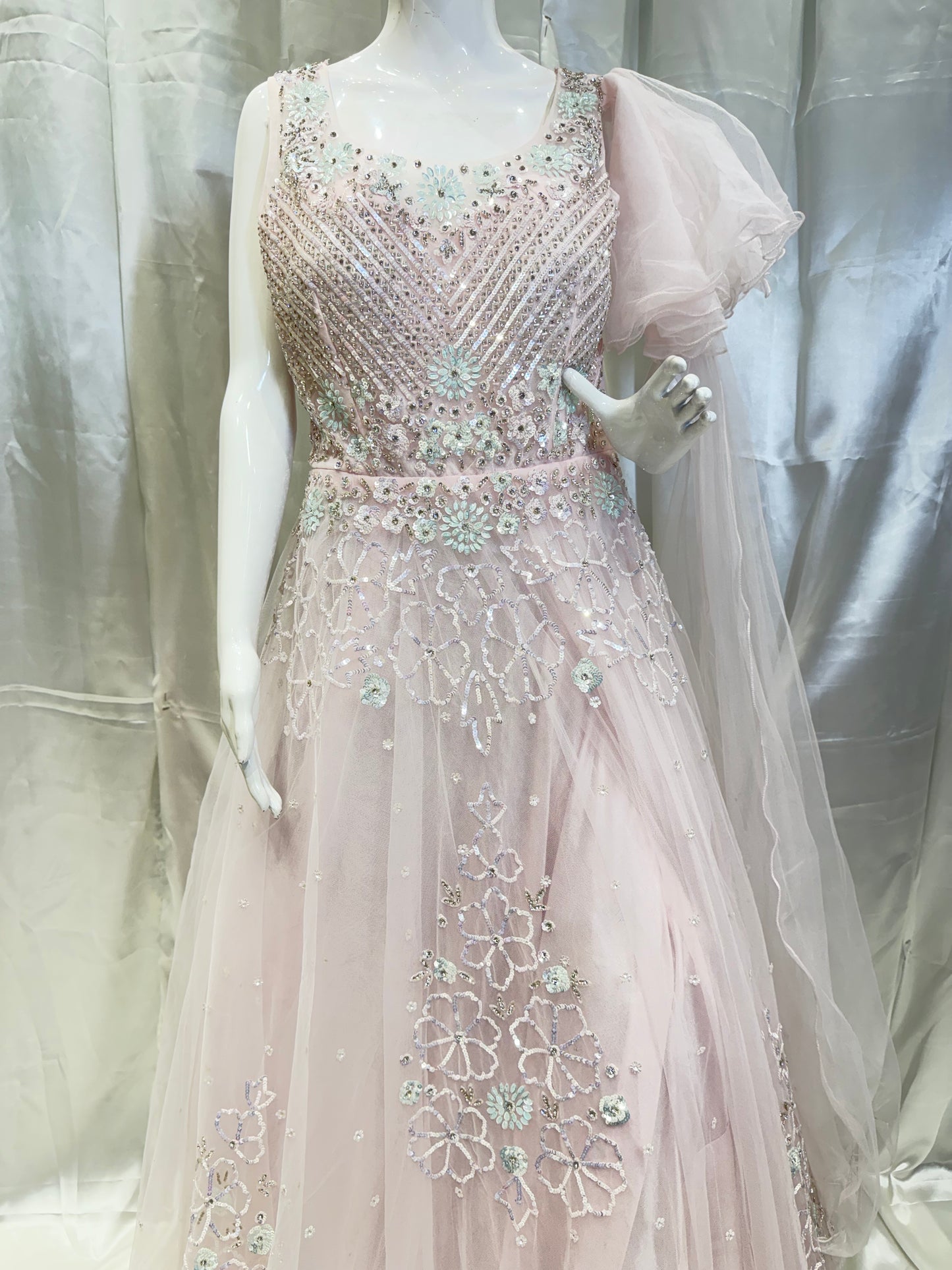 Net Ethnic Party Wear Dress (Pink)
