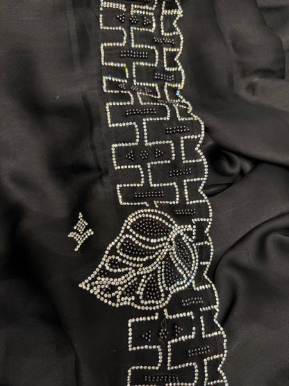 Crap Stone Work Designer Saree (Black)