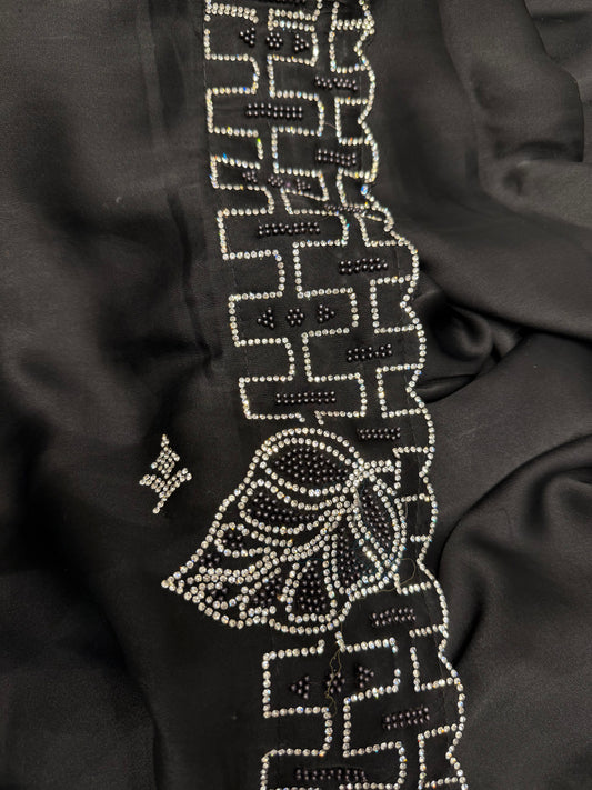 Crap Stone Work Designer Saree (Black)