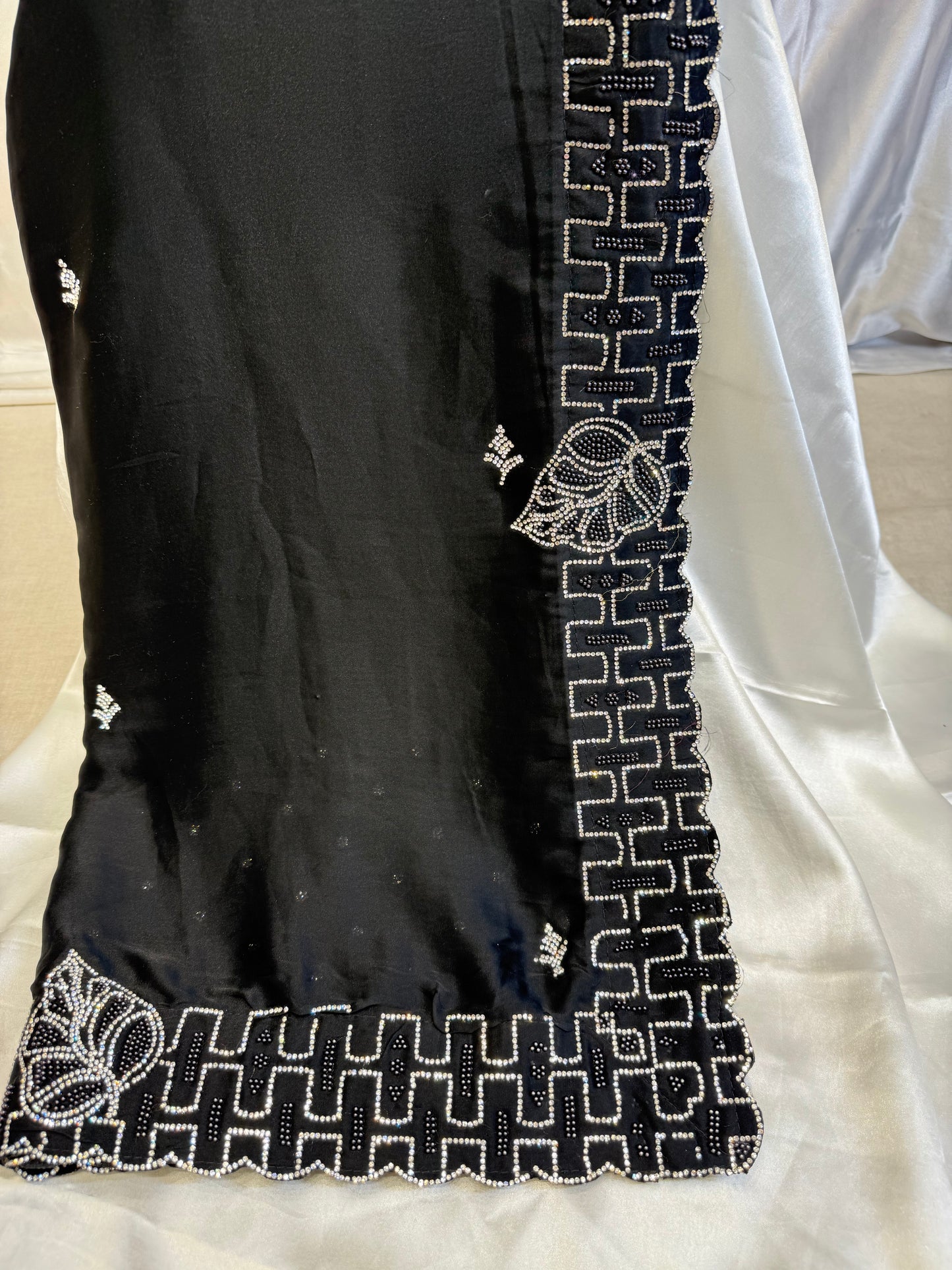Crap Stone Work Designer Saree (Black)