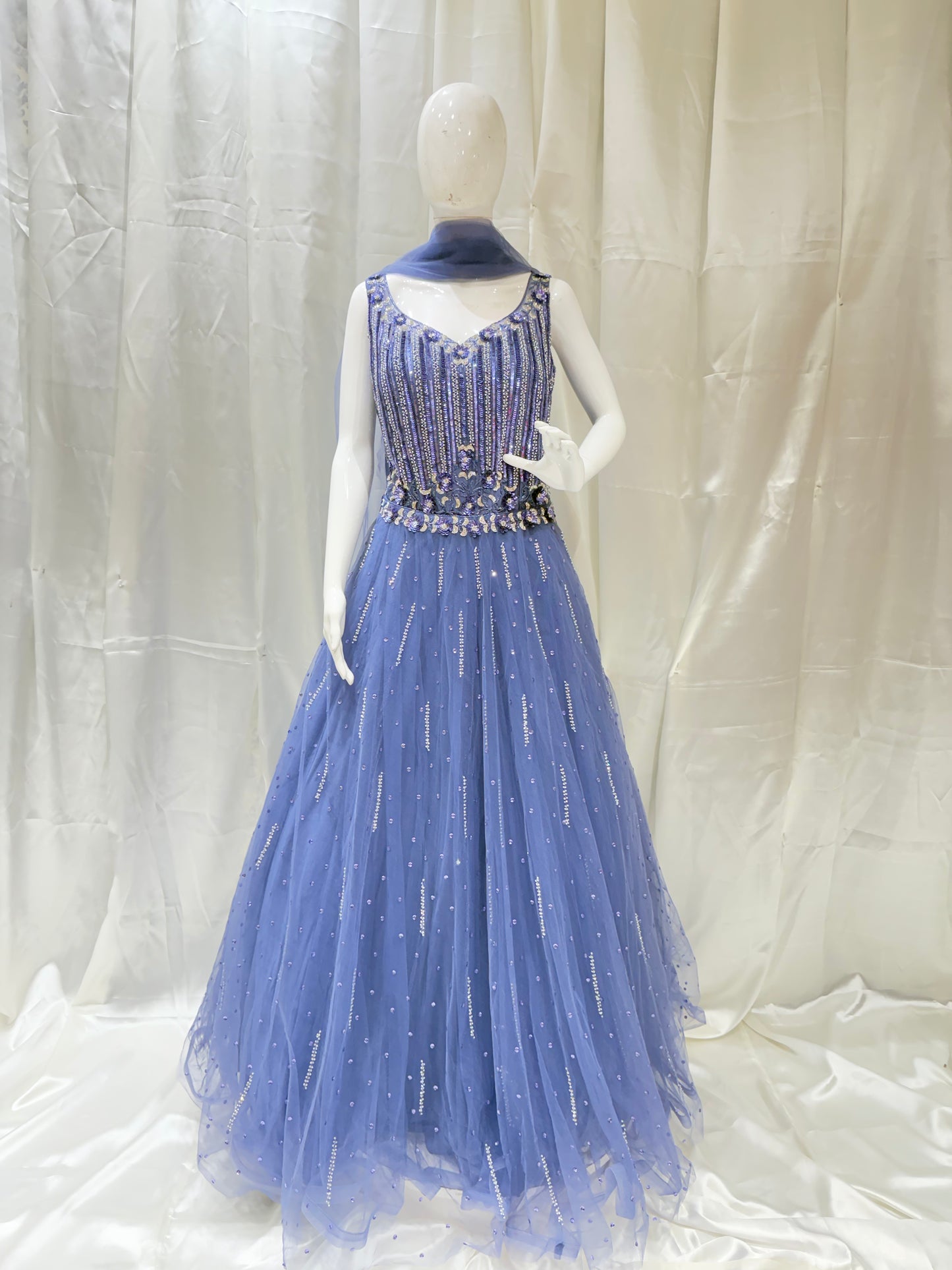 Net Grand Party Wear Exclusive Dress (Water Blue)