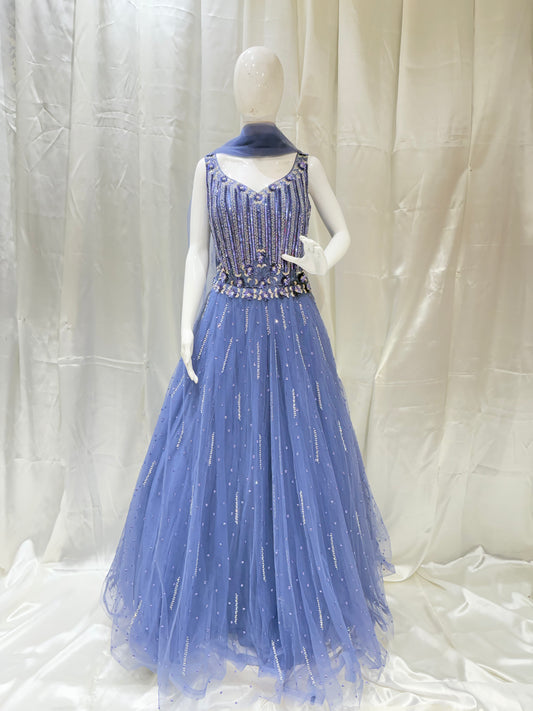 Net Grand Party Wear Exclusive Dress (Water Blue)
