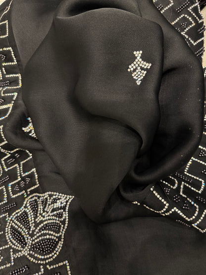 Crap Stone Work Designer Saree (Black)