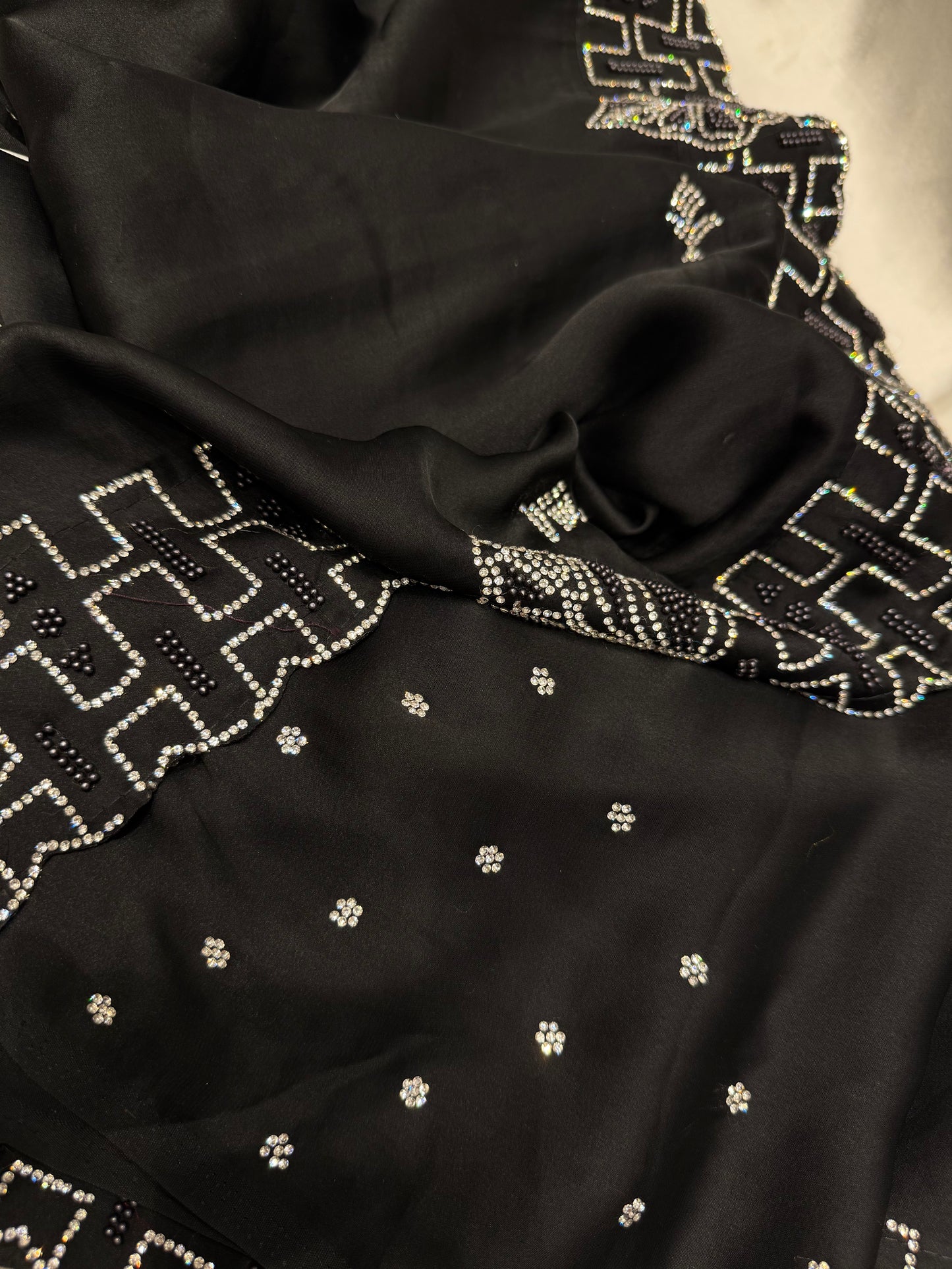 Crap Stone Work Designer Saree (Black)