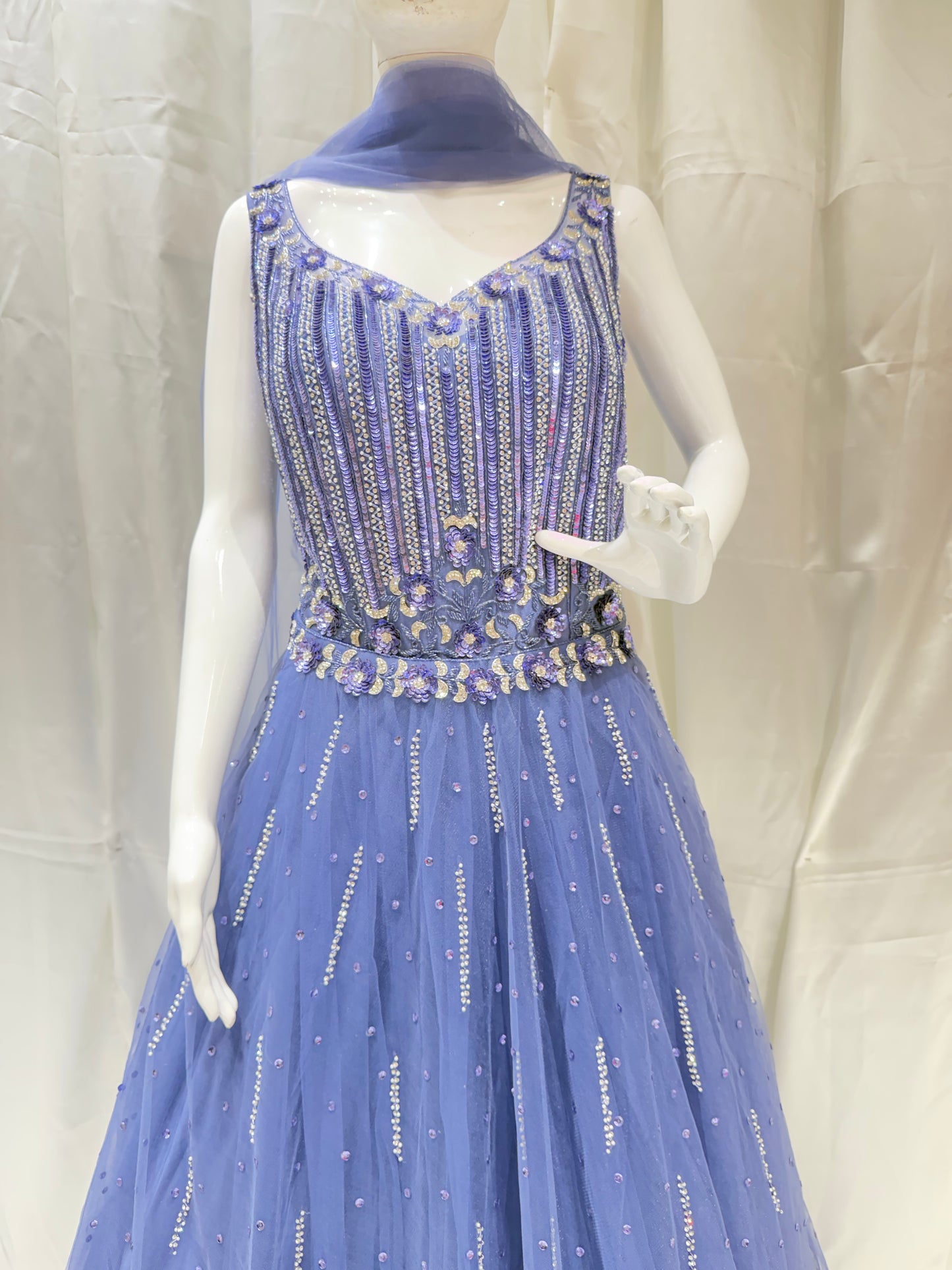 Net Grand Party Wear Exclusive Dress (Water Blue)