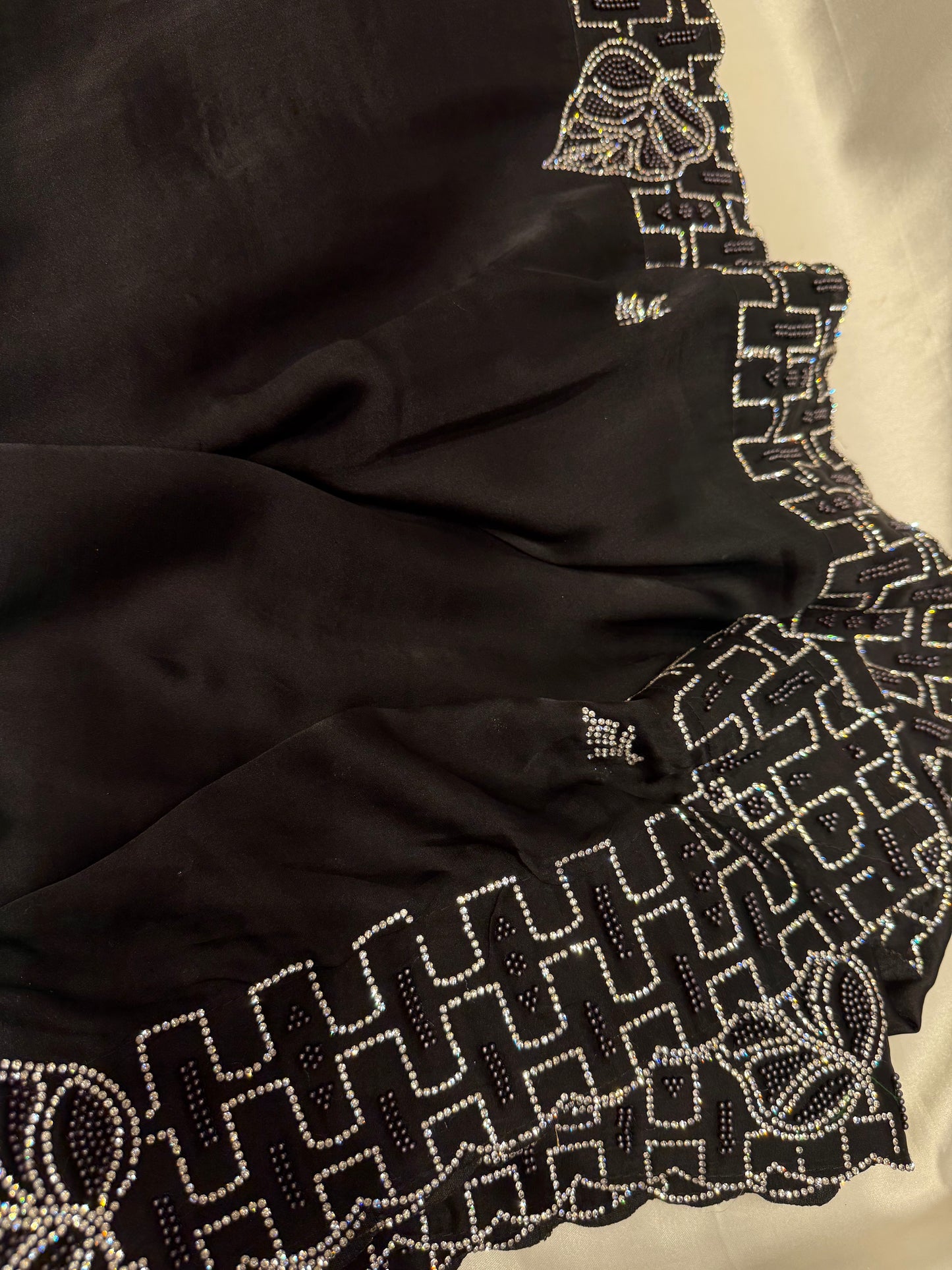 Crap Stone Work Designer Saree (Black)