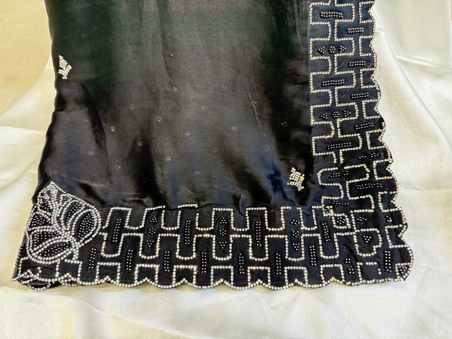 Crap Stone Work Designer Saree (Black)