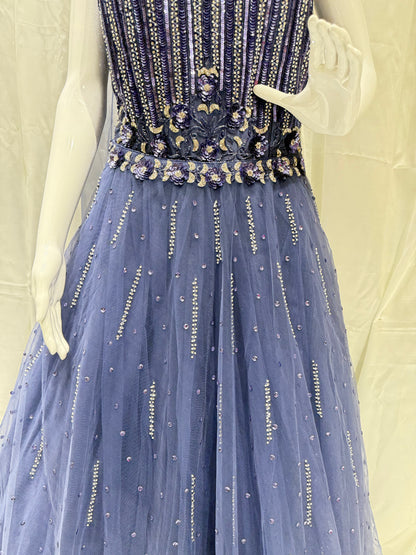 Net Grand Party Wear Exclusive Dress (Water Blue)