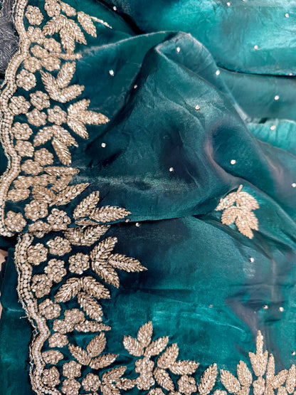 Crush Silk Zardozi Cut Work Saree