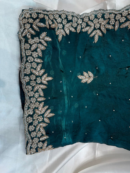 Crush Silk Zardozi Cut Work Saree