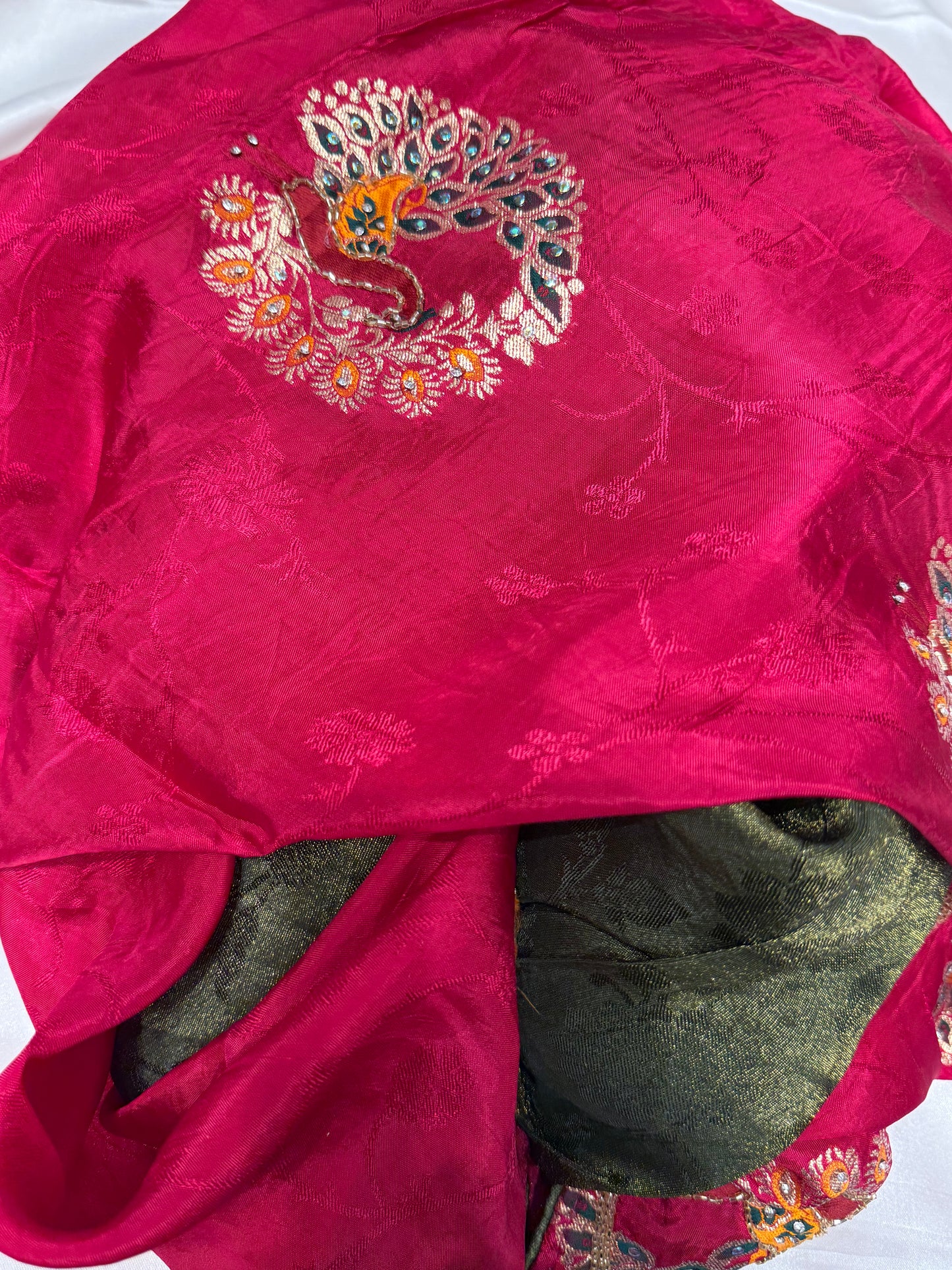 Fancy embroidery Silk Saree (Cherry Red)