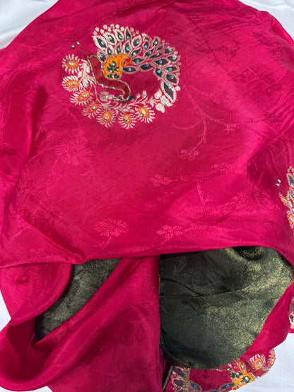 Fancy embroidery Silk Saree (Cherry Red)