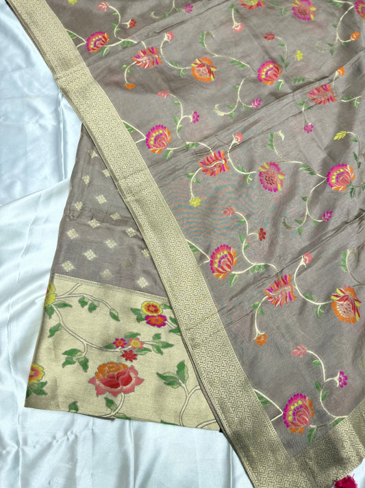 Designer soft silk dress material with designer Dupatta (chocolate)