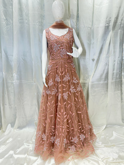 Net Party Wear Dress (Coffee)
