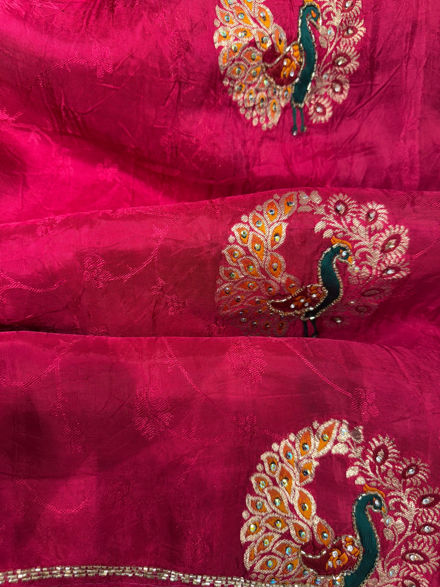 Fancy embroidery Silk Saree (Cherry Red)