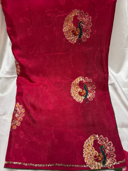 Fancy embroidery Silk Saree (Cherry Red)