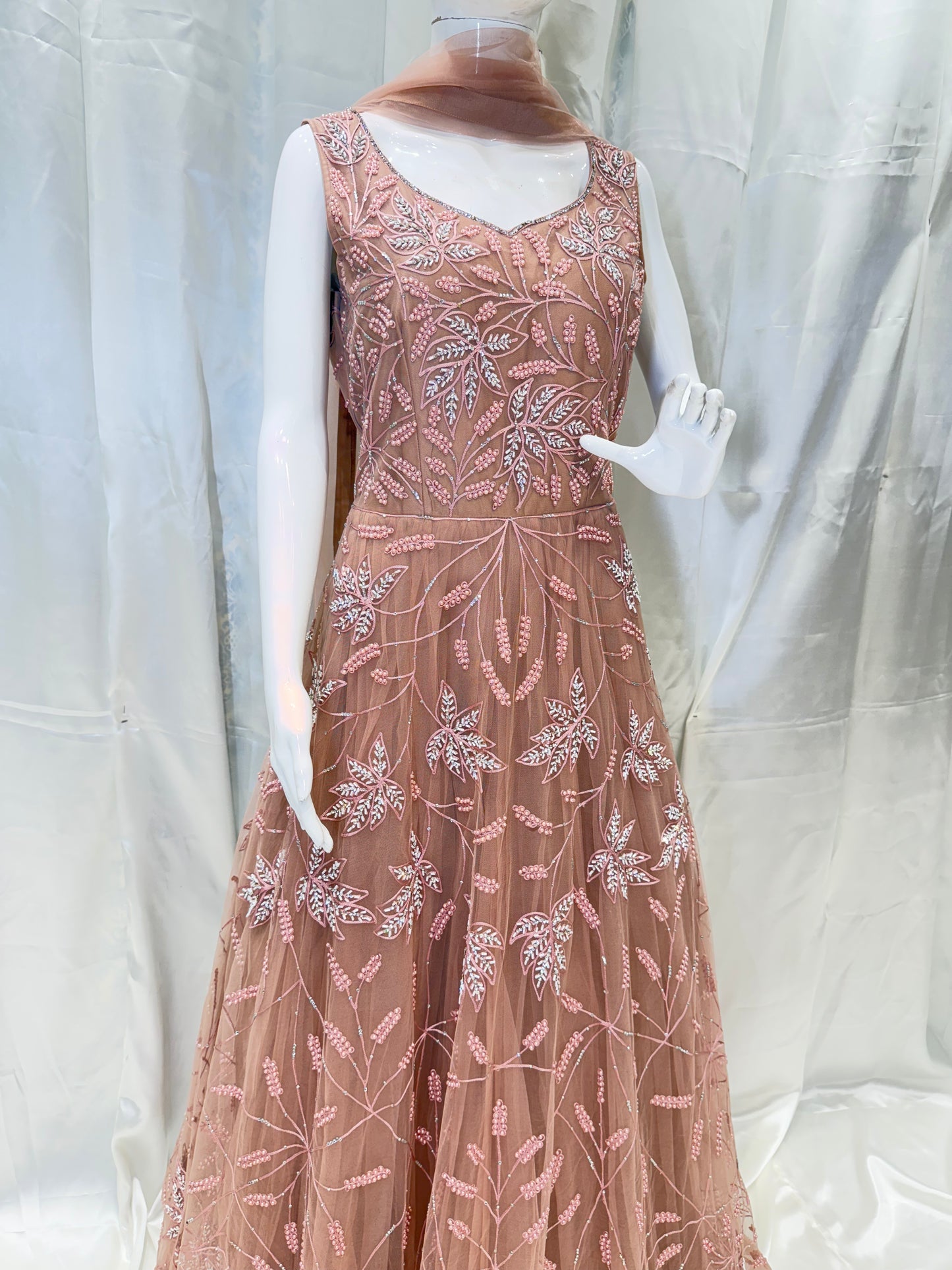 Net Party Wear Dress (Coffee)
