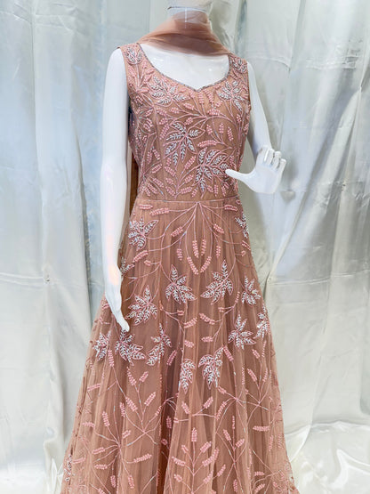 Net Party Wear Dress (Coffee)