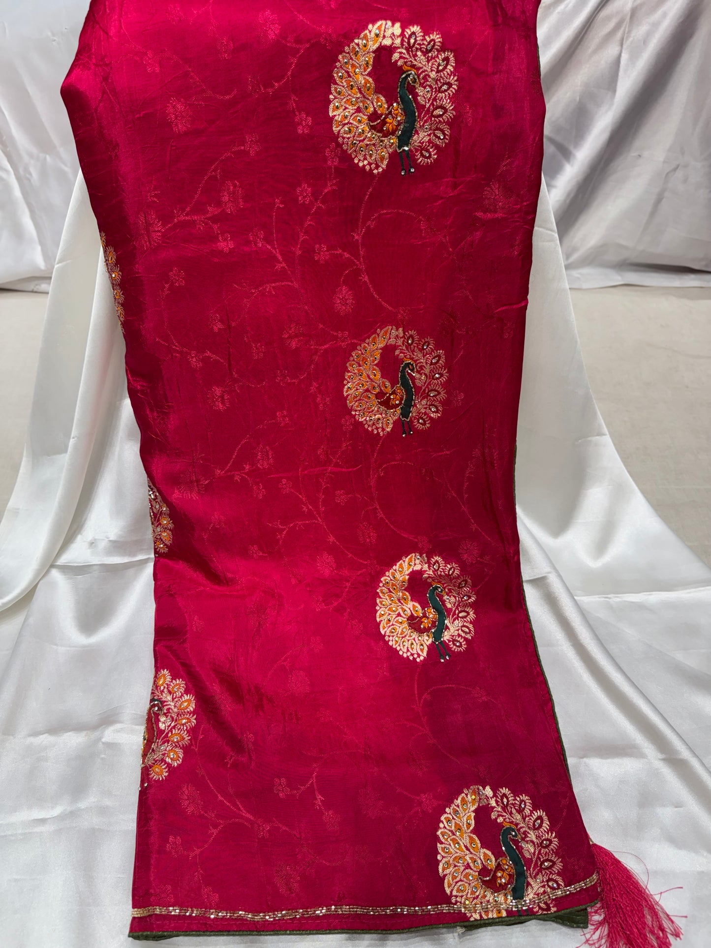 Fancy embroidery Silk Saree (Cherry Red)