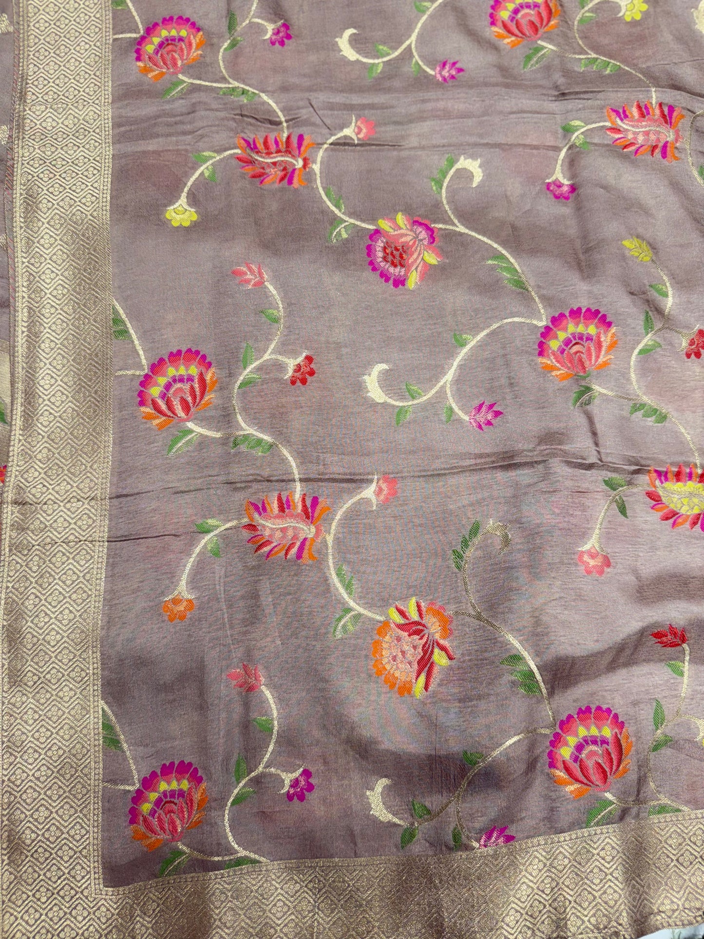 Designer soft silk dress material with designer Dupatta (chocolate)