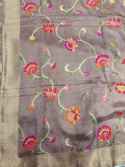 Designer soft silk dress material with designer Dupatta (chocolate)