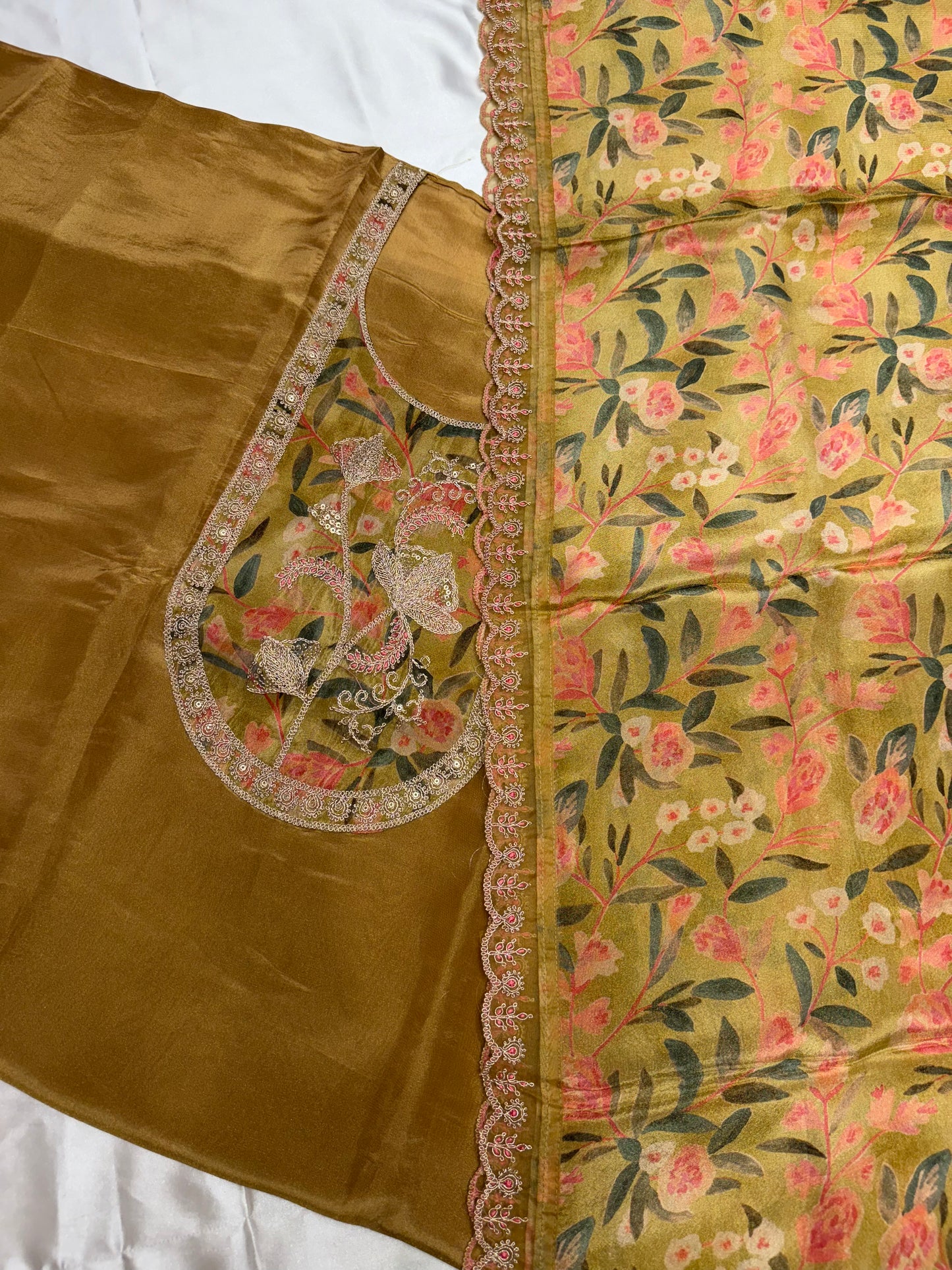 Designer Crape Dress Material (Mustard)