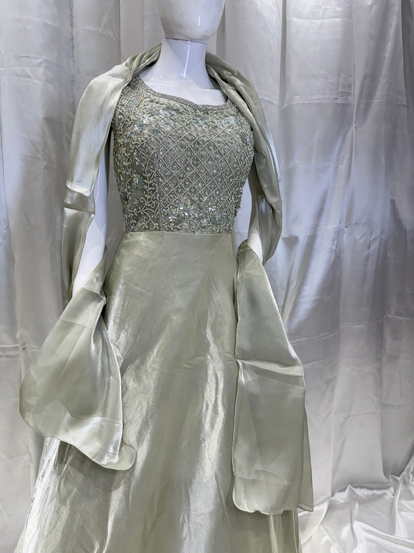 Satin Silk Fancy Dress (Pista Green)