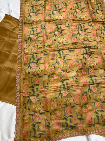 Designer Crape Dress Material (Mustard)