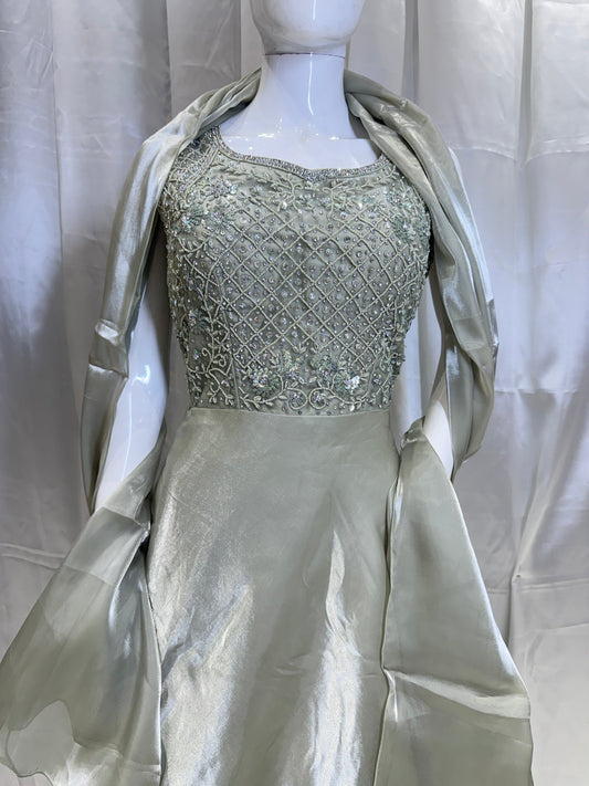 Satin Silk Fancy Dress (Pista Green)