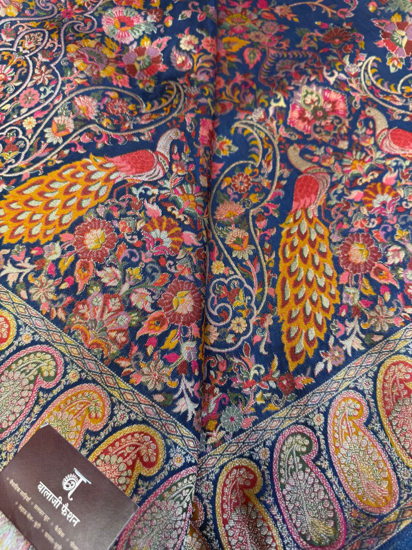 Kalamkari Ajrakh Silk Saree (Navy Blue)