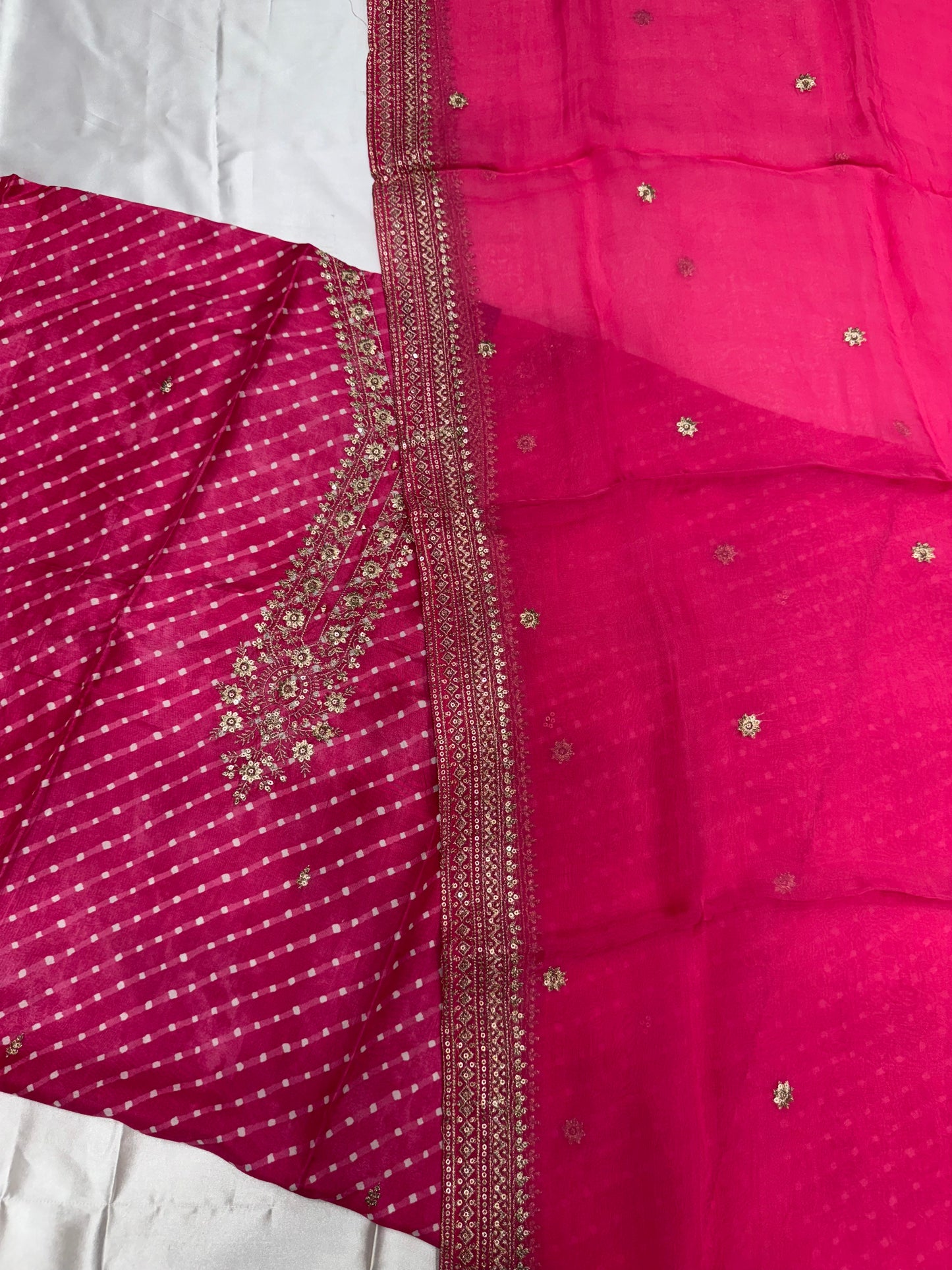 Designer Twill Organza Silk Dress material (Hot pink)