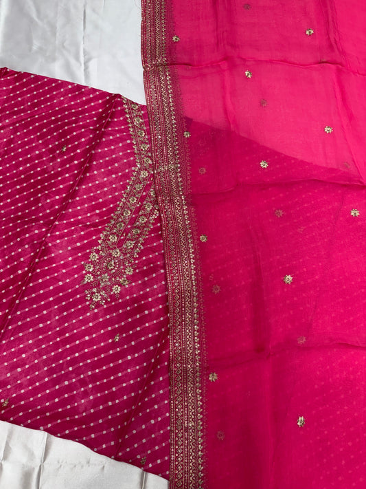 Designer Twill Organza Silk Dress material (Hot pink)