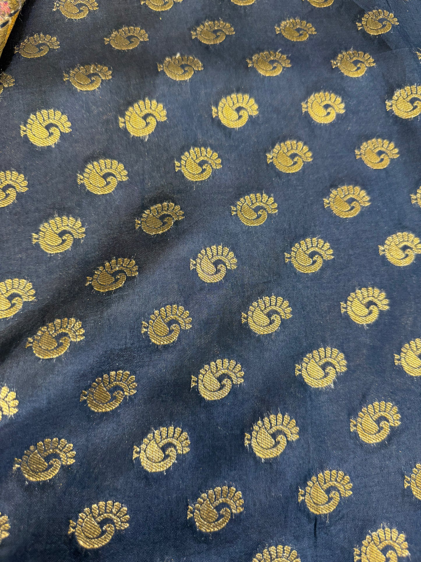 Kalamkari Ajrakh Silk Saree (Navy Blue)