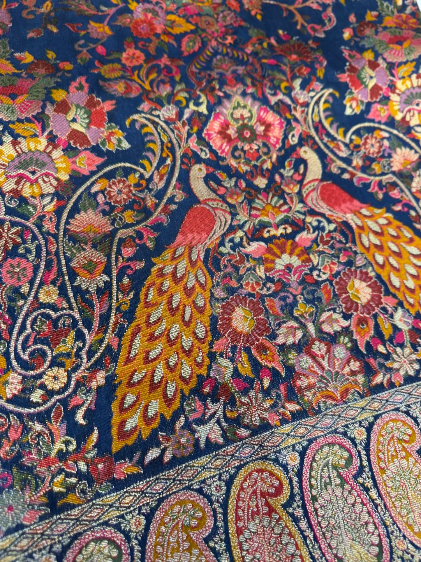 Kalamkari Ajrakh Silk Saree (Navy Blue)