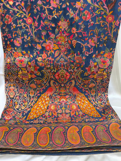 Kalamkari Ajrakh Silk Saree (Navy Blue)