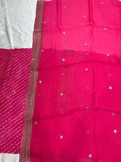 Designer Twill Organza Silk Dress material (Hot pink)