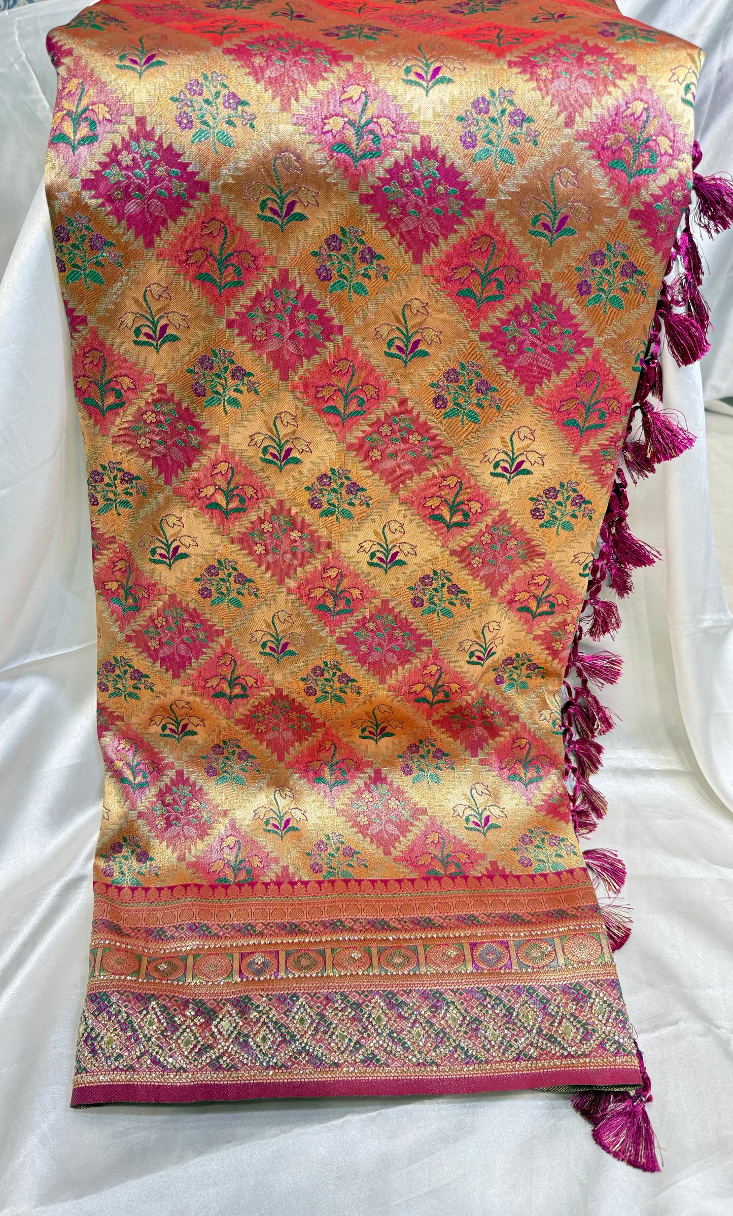 Brocade Bridal Silk Saree (Multi Color)
