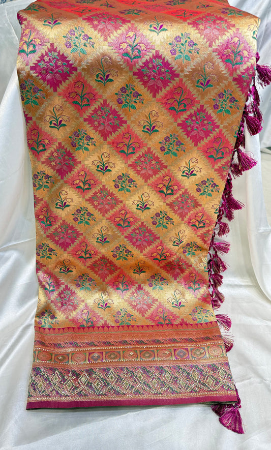 Brocade Bridal Silk Saree (Multi Color)
