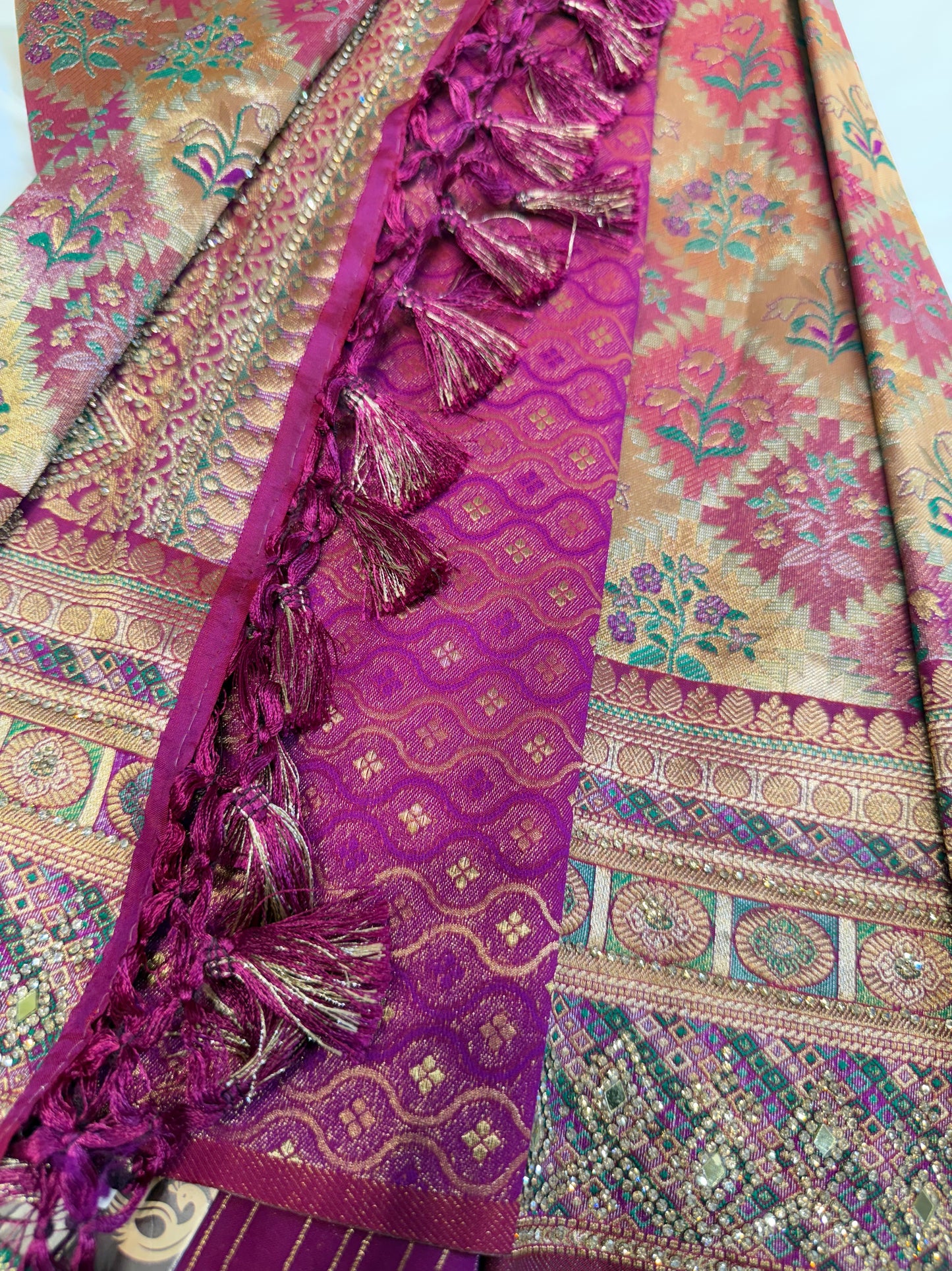Brocade Bridal Silk Saree (Multi Color)
