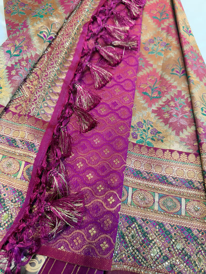 Brocade Bridal Silk Saree (Multi Color)