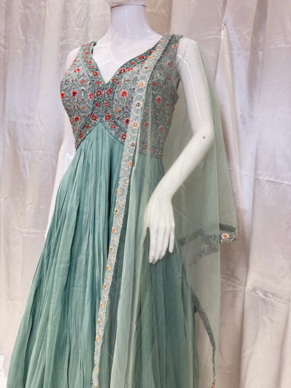 Georgette Model Gown (Aqua Blue)