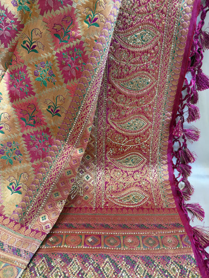 Brocade Bridal Silk Saree (Multi Color)