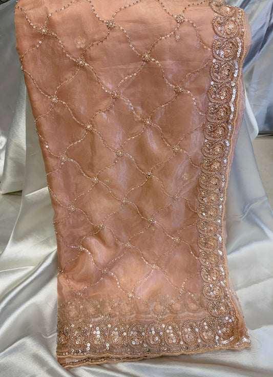 Organza Silk Saree (Peach)