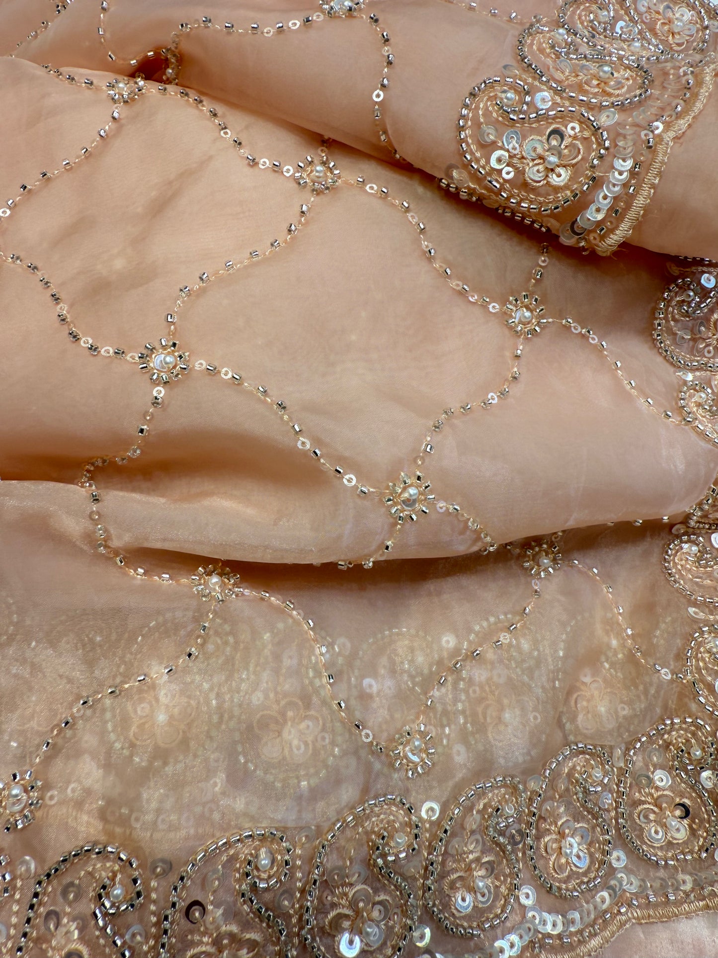 Organza Silk Saree (Peach)