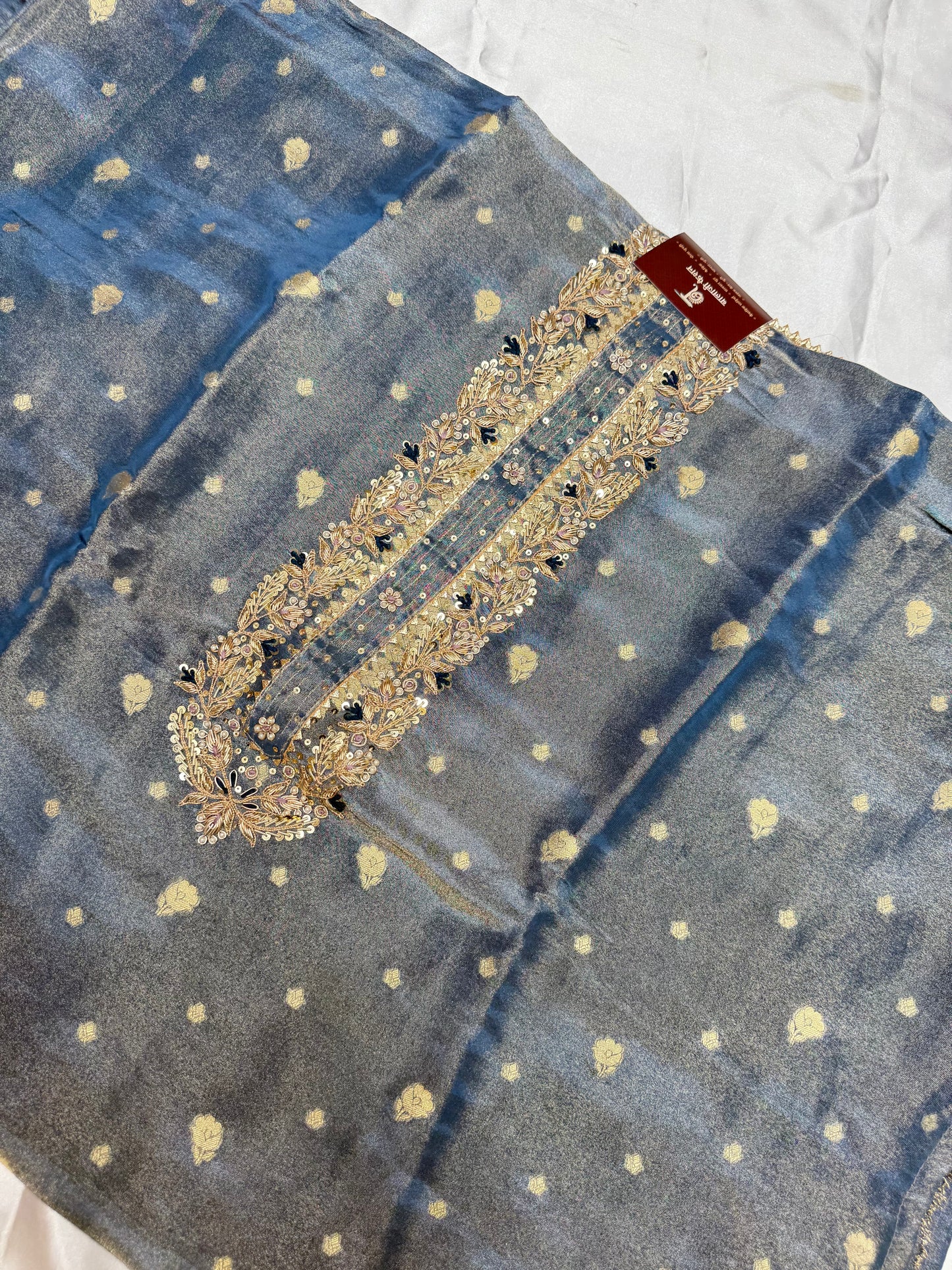 Designer Chiniya Tissue with brocade Dupatta(Steel Grey)