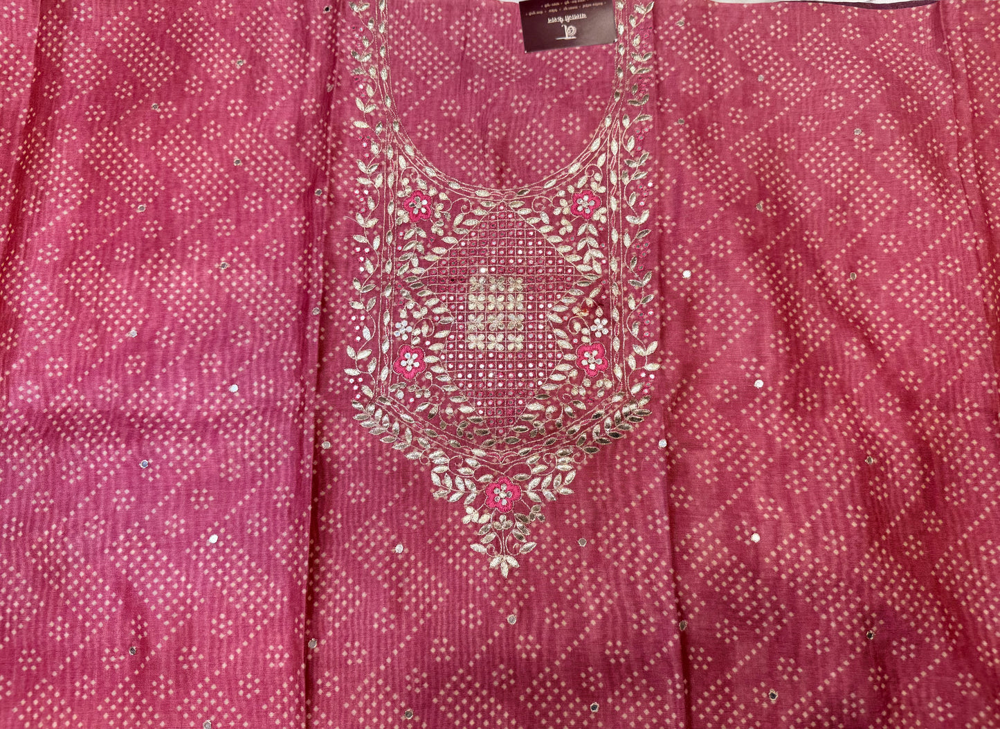 Designer Silk  Dress Material with Gota Patti Work  (Onion )
