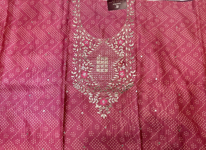 Designer Silk  Dress Material with Gota Patti Work  (Onion )