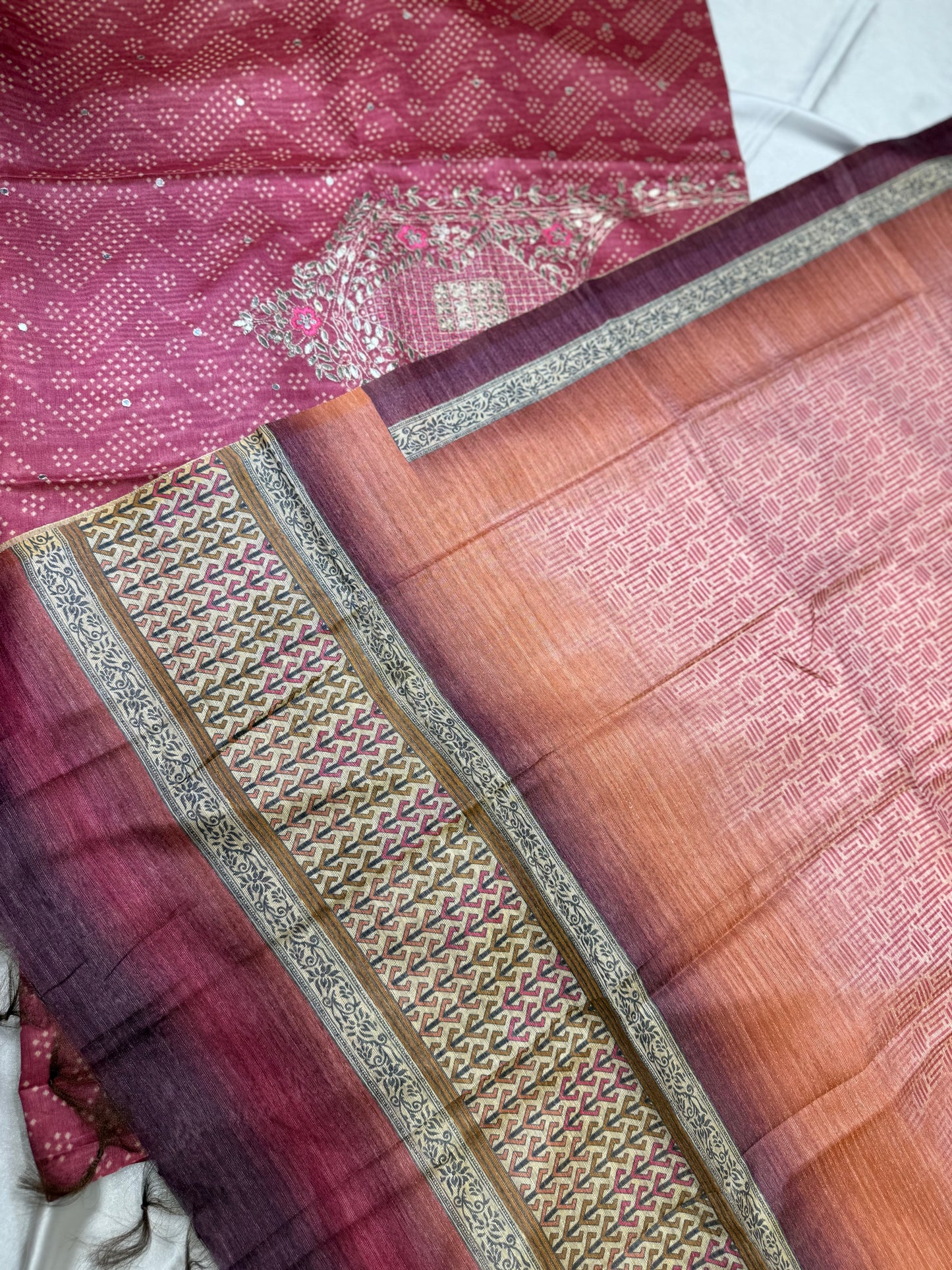 Designer Silk  Dress Material with Gota Patti Work  (Onion )