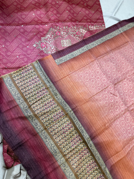 Designer Silk  Dress Material with Gota Patti Work  (Onion )